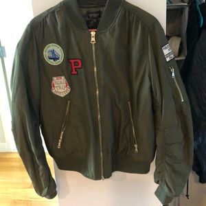 TopShop Army green patch bomber